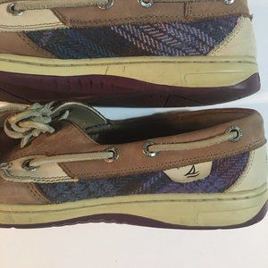 Tan Sperry Top-Siders, Blue Purple Tweed - 7.5 M